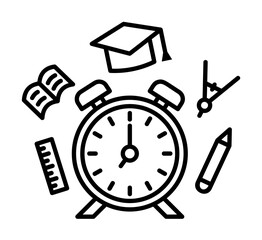 Clock book pen ruler icon. Element of school