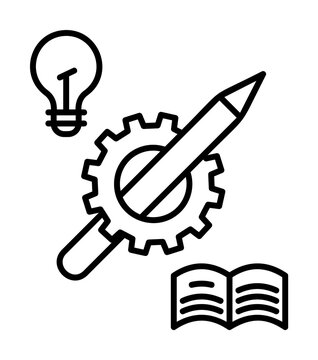 Classwork gear bulb pen icon. Element of school
