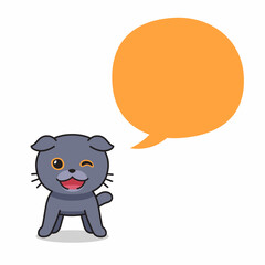 Cartoon character scottish fold cat with speech bubble for design.