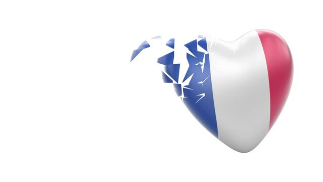 Crumbling flag of France in white background. 3D Illustration.
