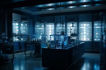 A futuristic laboratory with glowing test tubes and advanced equipment Generative AI