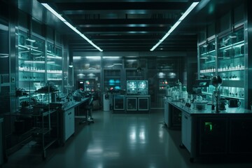 Naklejka na ściany i meble A futuristic laboratory with glowing test tubes and advanced equipment Generative AI