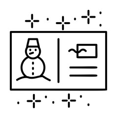 Postcard snowman icon. Simple line, outline of winter vacation icons for ui and ux, website or mobile application
