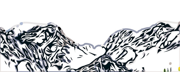 Sketches of landscape and mountain with transparent background