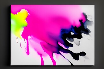 Colorful fuchsia neon paper textured aquarelle canvas for modern creative design. Abstract bright light pink ink watercolor on black - generative ai