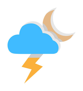 Cloud crescent lightning icon. Simple line, outline of two color weather icons for ui and ux, website or mobile application