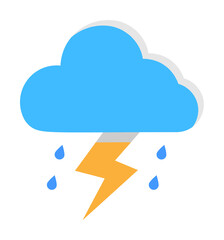 Cloud rain drops lightning icon. Simple line, outline of two color weather icons for ui and ux, website or mobile application