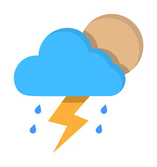 Cloud moon rain drops lightning icon. Simple line, outline of two color weather icons for ui and ux, website or mobile application