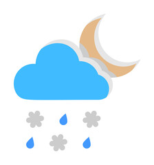 Cloud crescent rain drops lightning icon. Simple line, outline of two color weather icons for ui and ux, website or mobile application