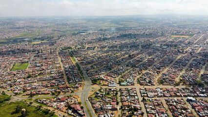 Naklejka premium aerial of soweto township in johannesburg
