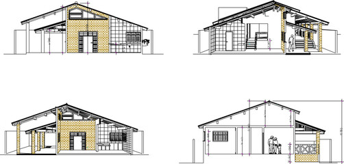 Vector sketch illustration of a section of a modern villa by the beach