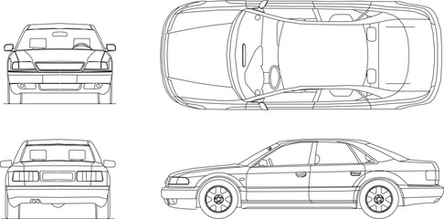 Vector sketch of sedan car illustration for family