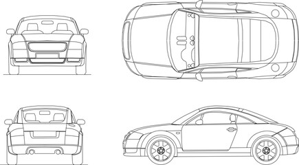 Vector sketch of sedan car illustration for family