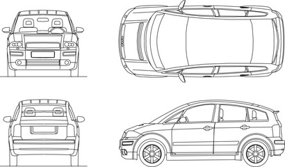 Vector sketch of sedan car illustration for family
