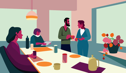 Office Colleagues Connecting and bonding over Coffee on a Relaxing Lunch Break - Work-Life Balance