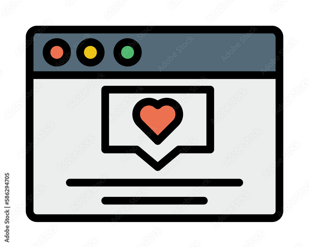 Poster browser, web site, heart, comment icon. simple color with outline elements of internet explorer icon