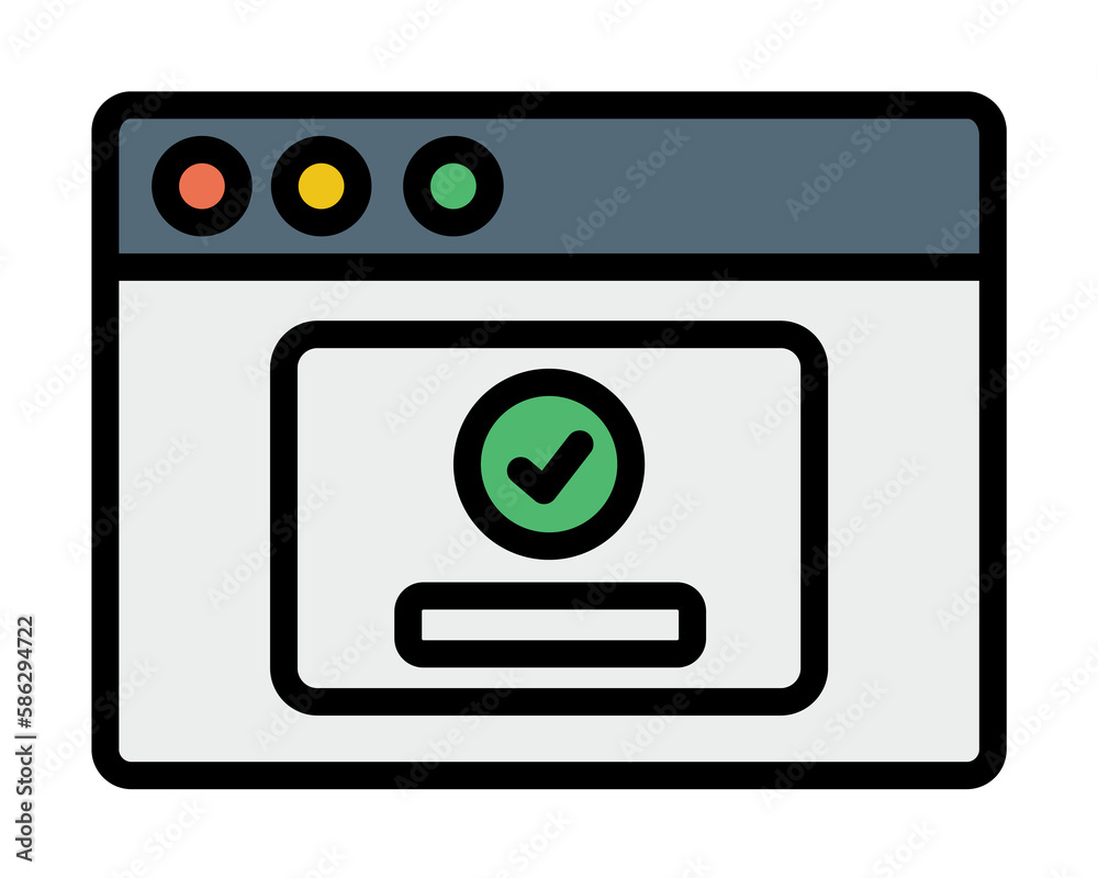 Poster browser, web site, check mark, password icon. simple color with outline elements of internet explore