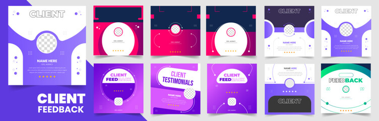 set of 10 big mega collection client feedback social media post banner. Customer feedback testimonial social media post web banner set. client testimonials social media post banner design bundle.