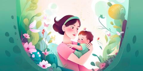 Mother's Day card featuring a mother and child. Generative AI