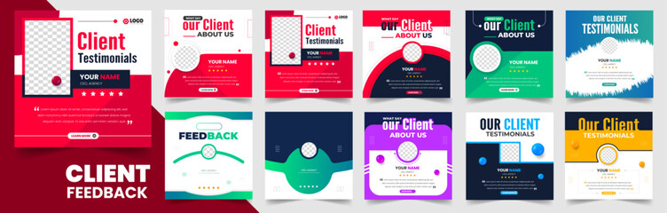 set of 10 big mega collection client feedback social media post banner. Customer feedback testimonial social media post web banner set. client testimonials social media post banner design bundle.