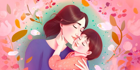 Mother's Day card featuring a mother and child. Generative AI