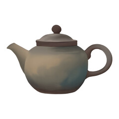 Clay Teapot Watercolor Isolated Hand Drawn Painting Illustration