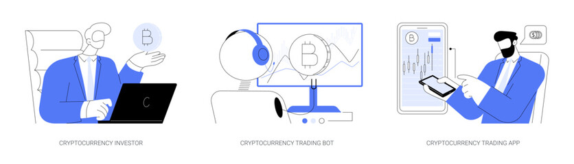 Cryptocurrency trade abstract concept vector illustrations.