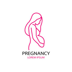 Pregnancy flat line icon. Vector outline illustration of pregnant woman. Black color thin linear sign for gynecologist.
