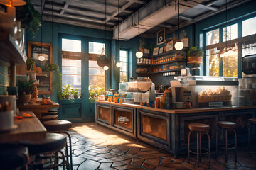 A cozy coffee shop with fresh pastries and cozy seating