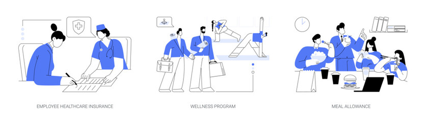 Workers wellbeing abstract concept vector illustrations.