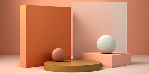 Empty podium mock up display, blank cosmetic ads stand product placement fashion ads on minimal coral background, pedestal mockup scene platform ai generative promotion concept.