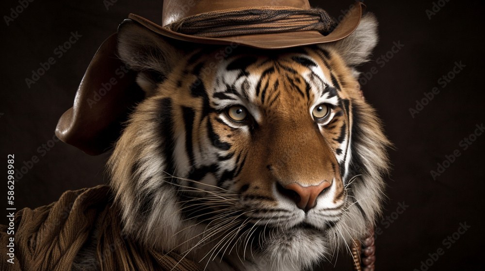 Canvas Prints Tiger dressed as a wild west cowboy Generative AI