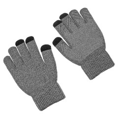 New Pair of grey wool Knit Gloves with Pattern isolated on transparent background. Gloves are shown in both sides