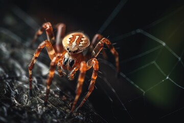 Macro shot of spider in its own web. Generative AI
