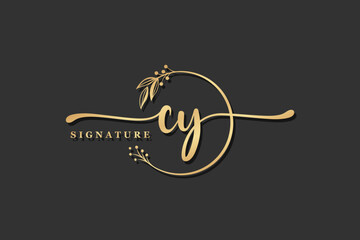 luxury gold signature initial cy logo design isolated leaf and flower