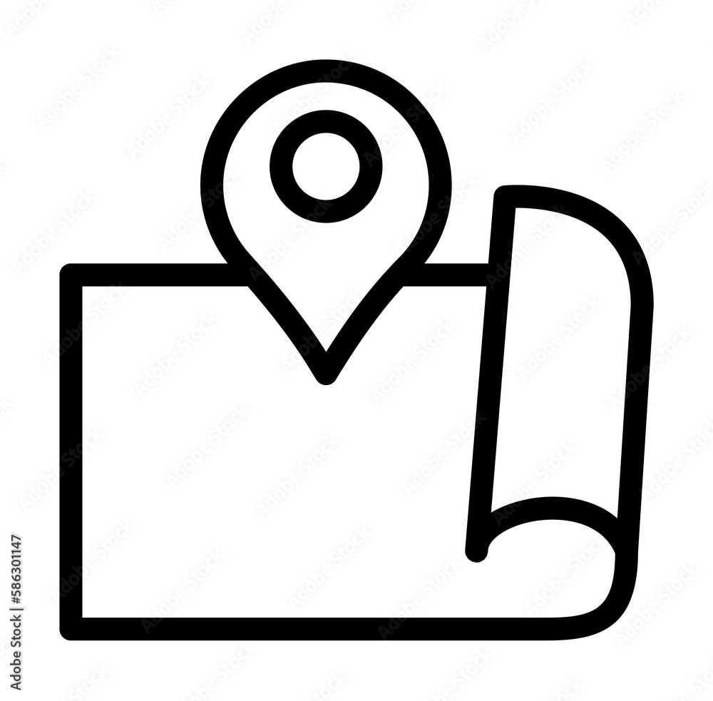 Aufkleber expanded map with pin icon. element of navigation for mobile concept and web apps. thin line expande
