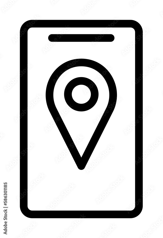 Aufkleber pin on the smart phone screen icon. element of navigation for mobile concept and web apps. thin line