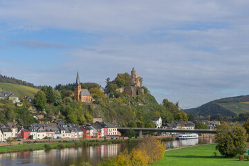 Fototapeta na wymiar City view of the german city Saarburg with river called Saar and old castle ruin