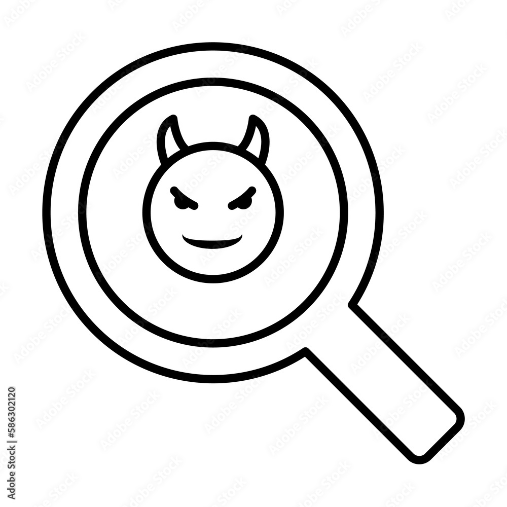 Poster the devil in a magnifying glass icon. element of cyber security icon for mobile concept and web apps