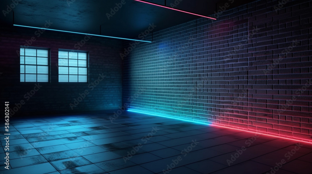 Poster Background of an empty room with brick walls and neon Generative AI