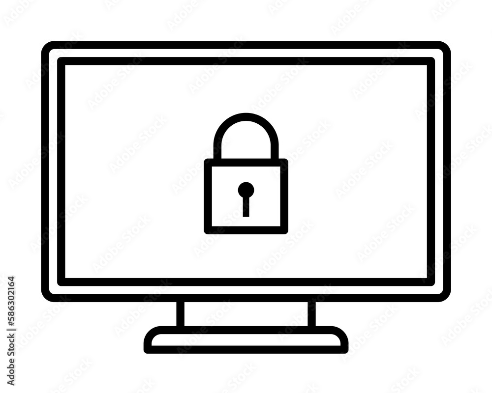 Aufkleber lock on the monitor icon. element of cyber security icon for mobile concept and web apps. thin line 