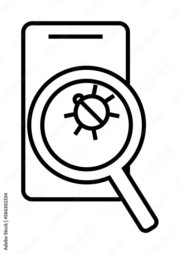Aufkleber look for bugs in a smart phone icon. element of cyber security icon for mobile concept and web apps.