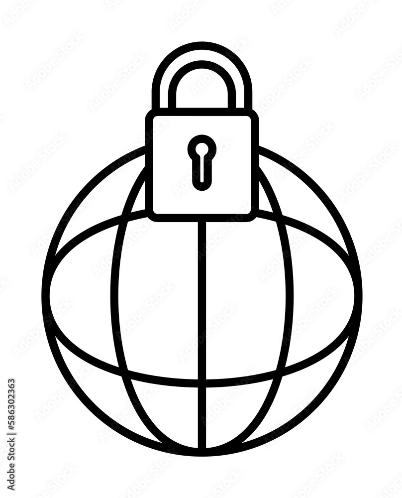 Aufkleber lock in globe icon. element of cyber security icon for mobile concept and web apps. thin line lock i