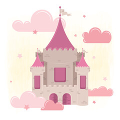 Isolated magical castle Clouds and stars Vector illustration
