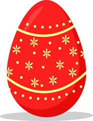 Vector illustration of a red Easter egg with a beautiful pattern. Easter egg with a pattern. Vector isolated egg. Postcard.A flat illustration drawn by hand.