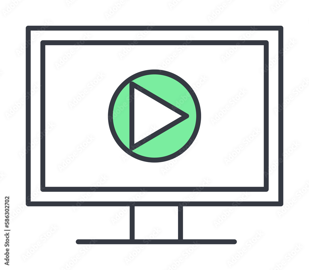 Aufkleber media player on the monitor icon. element of web icon with one color for mobile concept and web apps