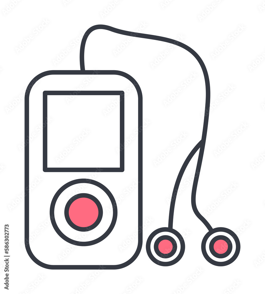 Aufkleber music player icon. element of web icon with one color for mobile concept and web apps. thin line mus