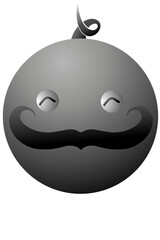 cartoon circle with smiling eyes and mustache