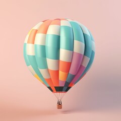 Fototapeta premium Colorful hot air balloon in pastel background. Travel and adventure concept symbolizing freedom and excitement. Generative AI