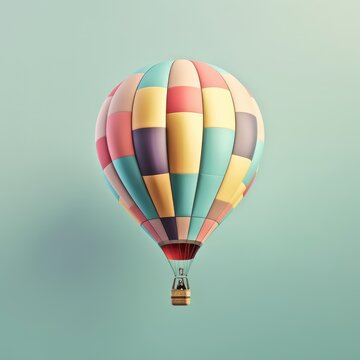 Colorful hot air balloon in pastel background. Travel and adventure concept symbolizing freedom and excitement. Generative AI